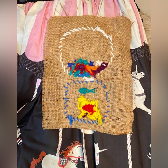 Sweet Handcrafted Burlap STITCH Gum Ball Folk Primitive Children’s ART 💖❤️💖 - Picture 2 of 2